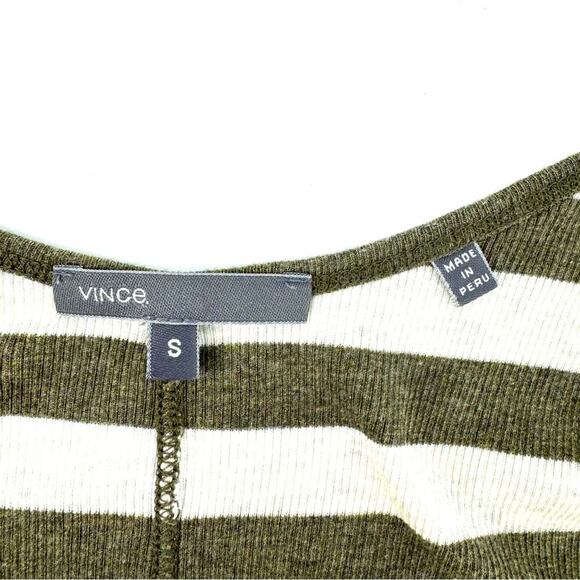 Vince Striped Ribbed Tank Top Olive and Cream Stripes Size Small - Picture 4 of 6